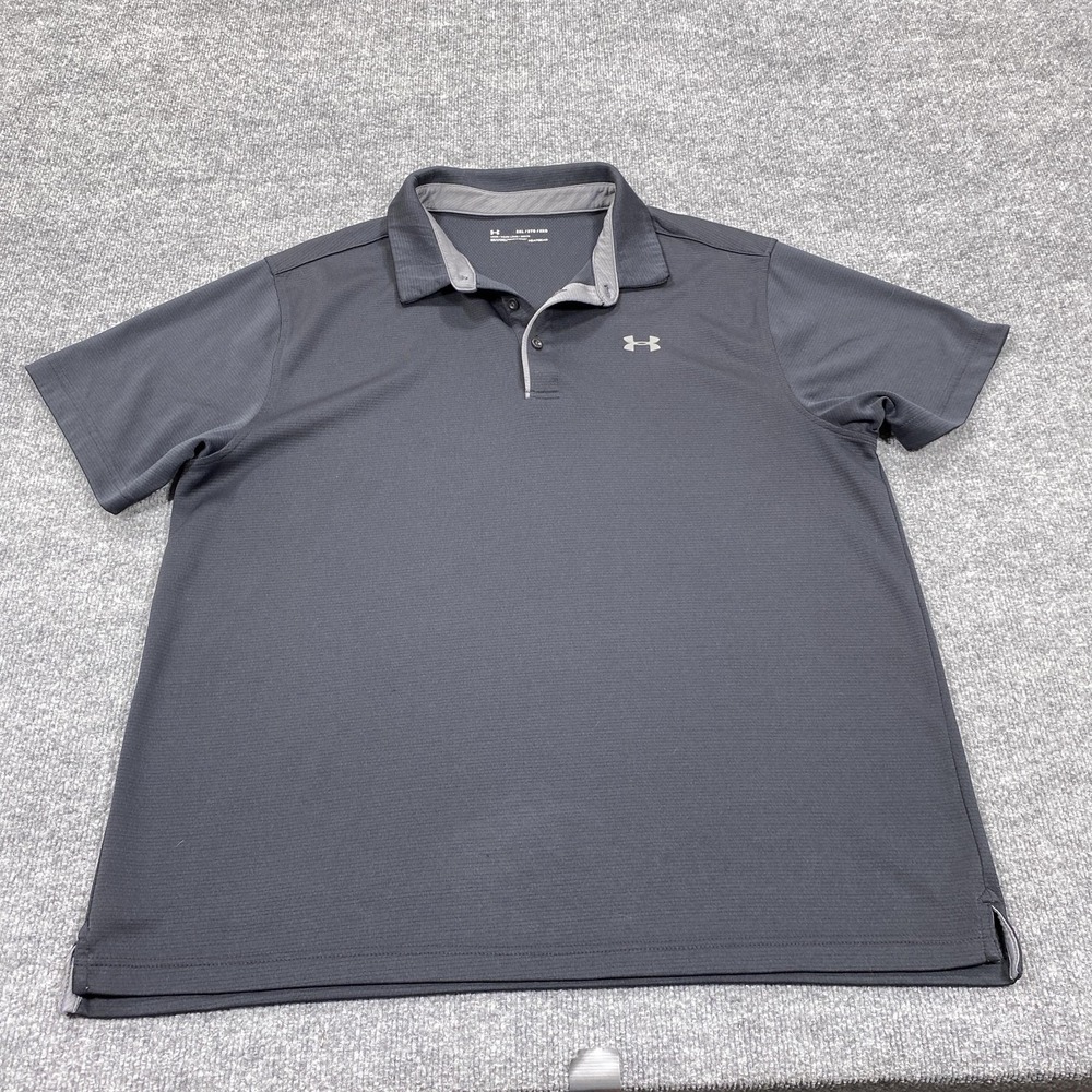 Under Armour Polo Shirt Mens 2XL Black HeatGear Moisture Wicking Short Sleeve